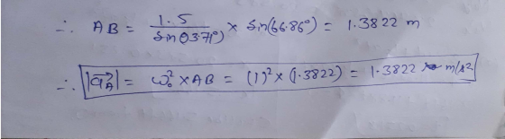 - AB - 1.5 Sin 8370 * sin(66.860) = 1.38 22 m 1.3822 so m/s2 lanl= wa XAB (092x ( 3822)