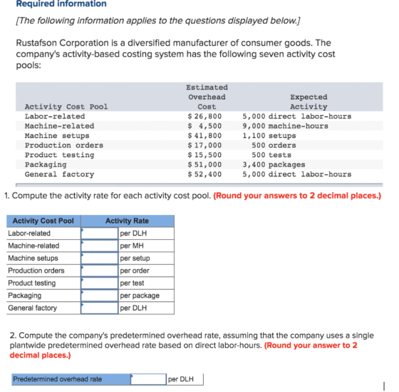 Required information [The following information applies to the questions displayed below.] Rustafson Corporation is a diversi