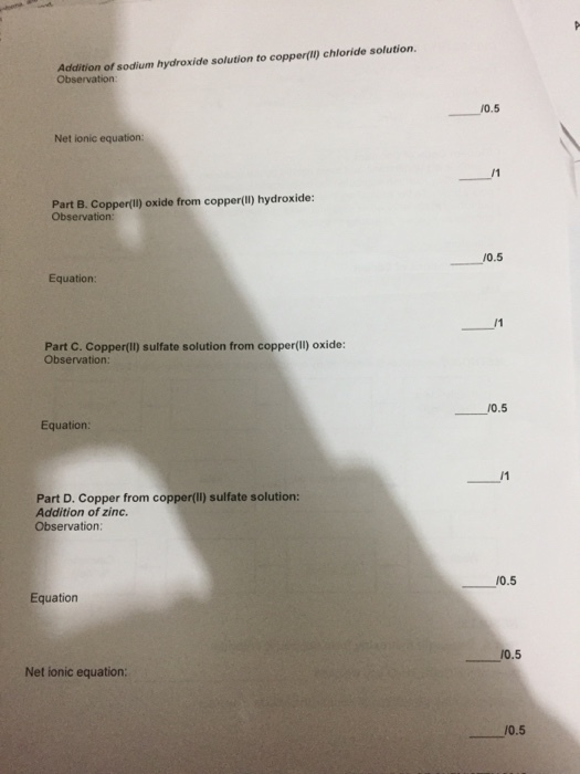 Addition of sodium hydroxide solution to copper(II