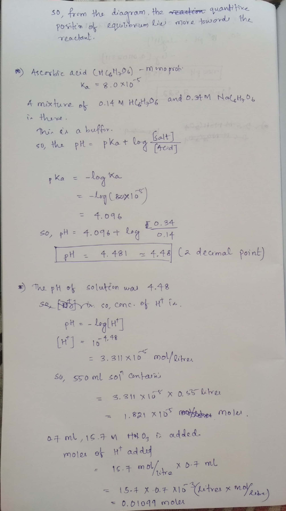so, from the position of reactant diagram, the equilibrium live reaction quantitive more towards the * Ascorbic acid CH CH 06