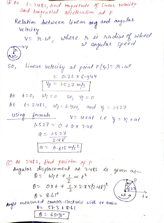 6 At t=2.485, find and so, 1-52.7 m/s 1 Angle measured counter-clockwise with tx arisa magnitude of lineas velocity tangentia