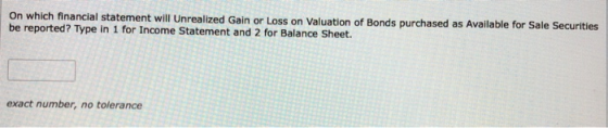 On which financial statement will Unrealized Gain or Loss on Valuation of Bonds purchased as Available for Sale Securities be