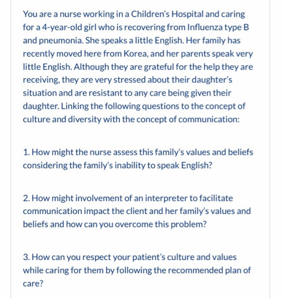 You are a nurse working in a Childrens Hospital and caring for a 4-year-old girl who is recovering from Influenza type B and