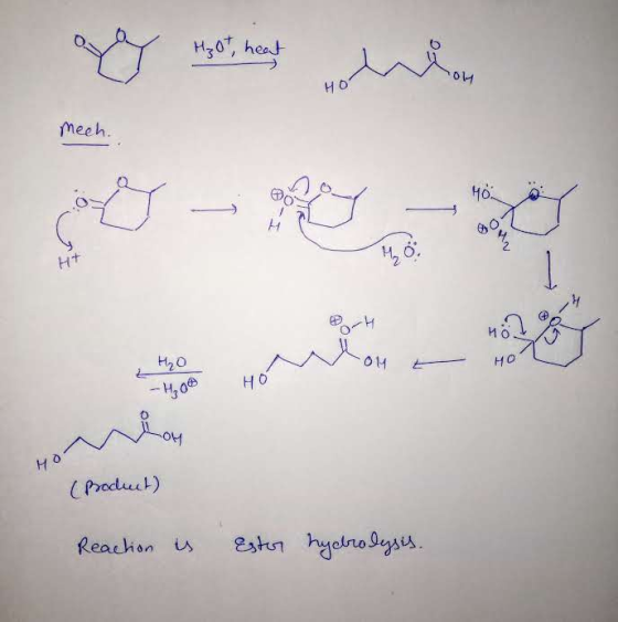 mech. lo on -H Hol GY m -OH Hol 2 H2O -HOB -oy но (roduct) Reaction is Ester hydrolysis.