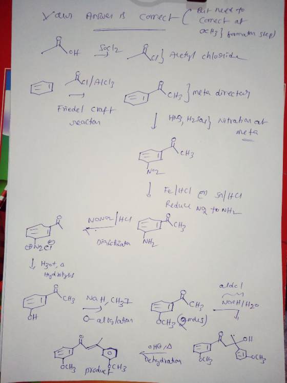 vais answer is comect C ( But need to comect at OCH₃ } famator step) hatt sagle Ress Aretyl chloride Rellan hallall El meta d