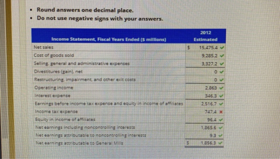 Round answers one decimal place. Do not use negative signs with your answers. Income Statement, Fiscal Years Ended ($ million