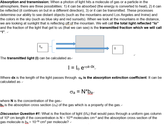 Absorption and transmission: When a photon of light hits a molecule of gas or a particle in the atmosphere, there are three p