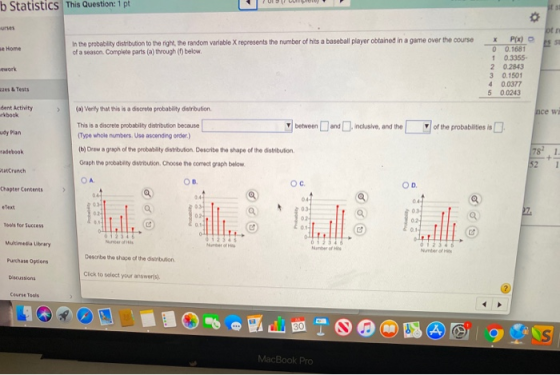 b Statistics This Question: 1 pt urves or ve Home In the probability distribution to the right, the random variable X represe