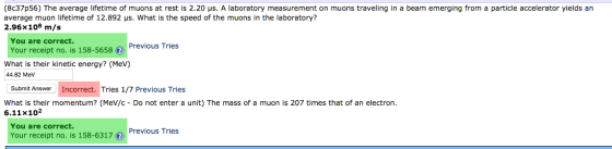 Image for The average lifetime of muons at rest is 2.20 mus. A laboratory measurement on muons traveling in a beam emerg