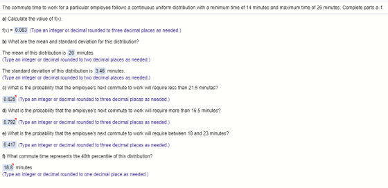continuous uniform distribution with a minimum time of 14 minutes and maximum time of 26 minutes. Complete parts a f The comm