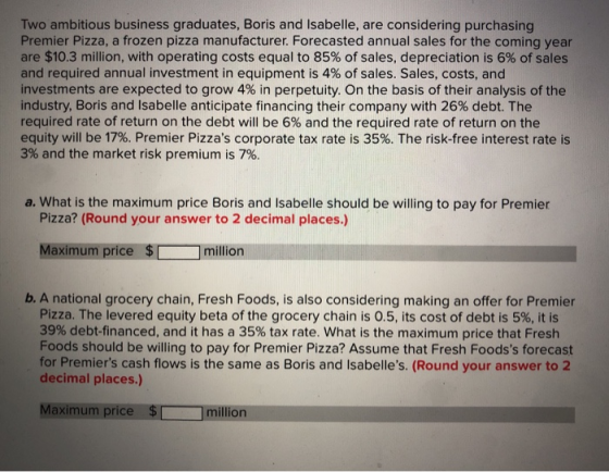 Two ambitious business graduates, Boris and Isabelle, are considering purchasing Premier Pizza, a frozen pizza manufacturer.