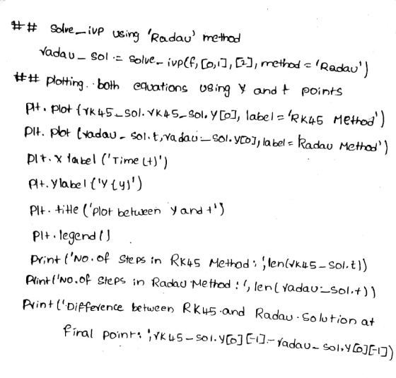 ## Solver ip using Radau method Vada u – Sol - Solver ivplf, [0,1], [2], method = Radau). ## plotting . both equations us