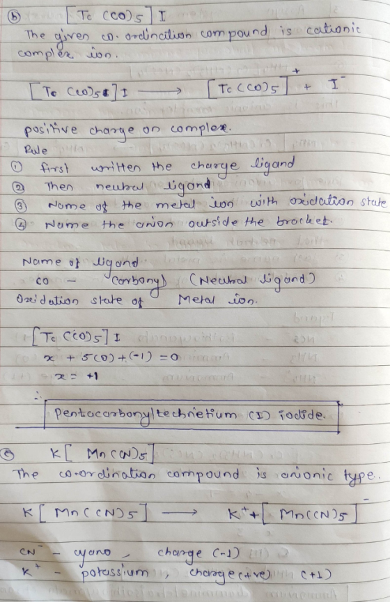 [To cosi The giren coordincilion compound complex wn. is I I cationic To cosa I Toccols & I positive change on complex O firs