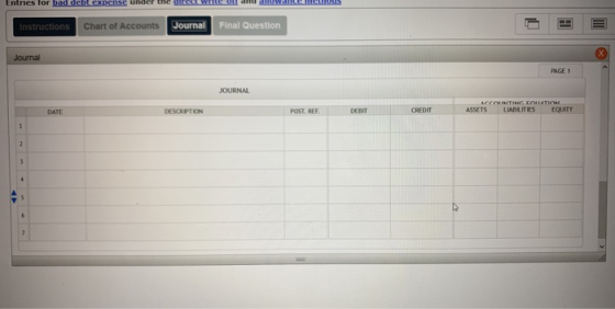 Entries for bad debt expense under the CCWHLLL diduwall Instructions Chart of Accounts Journal Final Question Journal PAGE 1