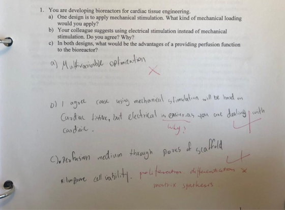 1. You are developing bioreactors for cardiac tissue engineering. a) One design is to apply mechanical stimulation. What kind