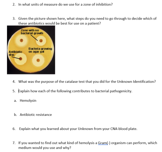 2. In what units of measure do we use for a zone of inhibition? 3. Given the picture shown here, what steps do you need to go