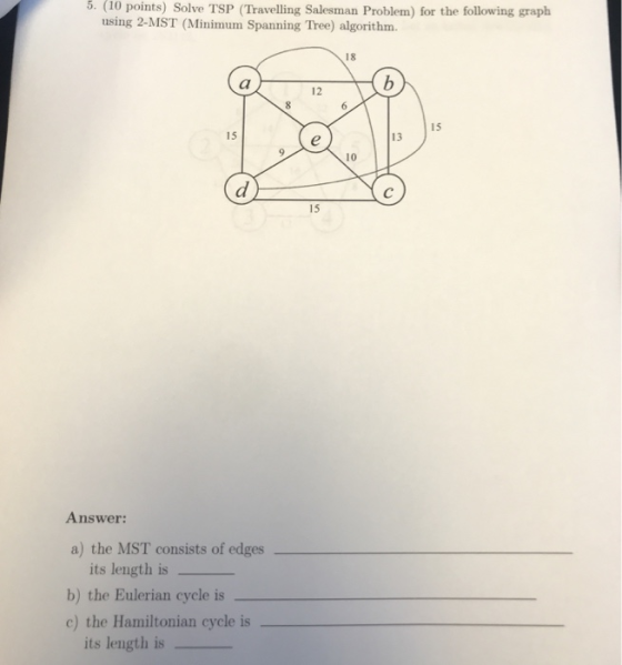 5 10 Points Solve TSP Travelling Salesman Problem For The