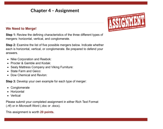 Chapter 4 Assignment ASSIGNMENT w We Need to Merge! Step 1: Review the defining characteristics of the three different types