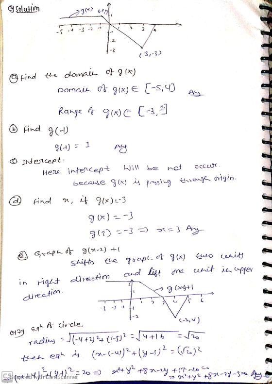 O solution g(x) et 3 4 (3,-3) ② find @ find the domain of g 1x) Domain of g1x) E (-5,43 Range of g(x) E [-3, 2] g(-1) 34+) =