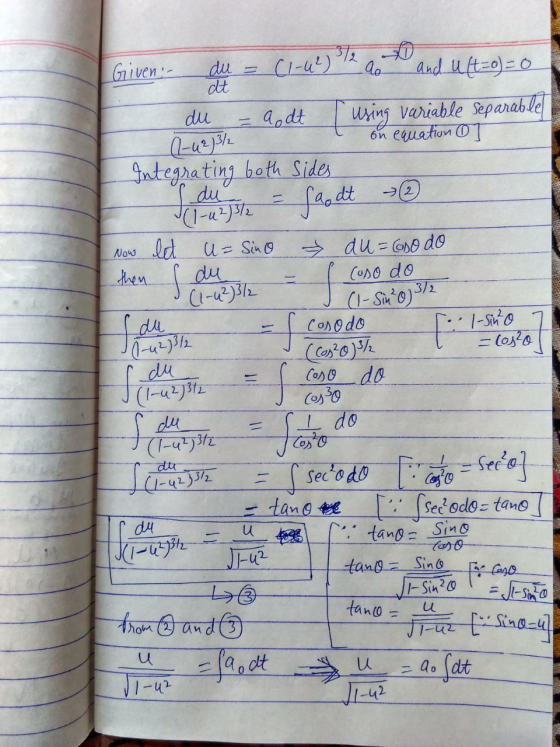 Giveni du = (1-4²) 12 ao and u (t=0) = 0 dt du - adt I using variable separable -u232 on equation of Integrating both sides d