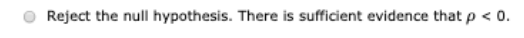Reject the null hypothesis. There is sufficient evidence that p < 0.