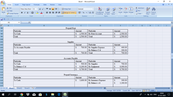 Book1 - Microsoft Excel - X Home Insert Page Layout Formulas Data Review View Cut Copy - General Times New Rom - 12 - A A BI