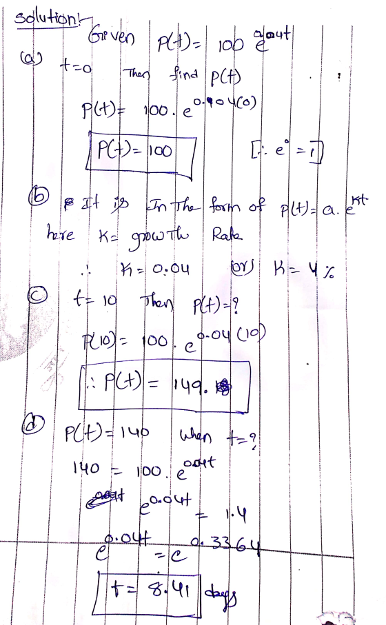 solution Geven Peto ob dout ca t=0 Then find (PCH) P(t) € 100.le 0.70400) PC+)=100 [f. e=] kt be at is in the form of plt)= a