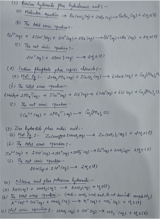1) Bavim hydhorida phus hydobomie aad: (a) Motaudar equation BaloH Ca)+Hy (a)- baBr, Cap) t do(t) b) The htal tonie equalt in