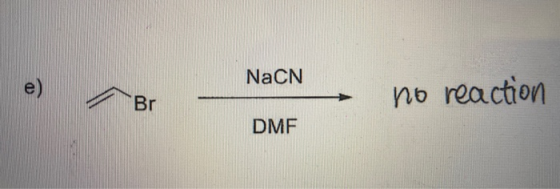 NaCN e) no reaction Br DMF