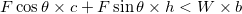 \small F\cos\theta\times c+F\sin\theta\times h<W\times b