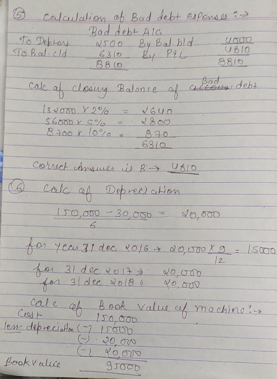 5 calculation of Bad debt Expenses an Bad debt AIG To Debtoys N5oo Bu Balbld 4000 To Bal.eld 6310 4810 By Pal 8810 810 Bod Ca