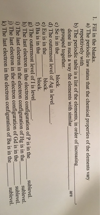 Fill in the blanks. The periodic law states that
