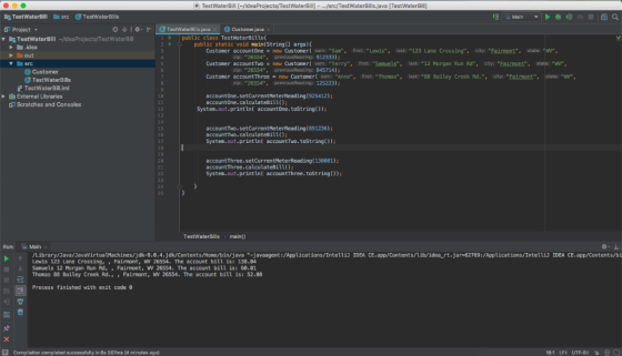 TestWaterBill /ldeaProjects TestWaterBill]- /src/TestWaterBills.java [TestWaterBill] TestWaterBill src TestWaterBills Project