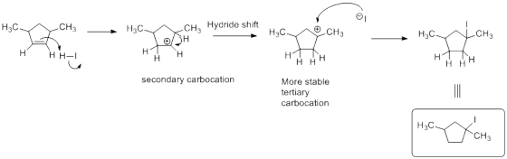 CH3 Hydride shift н Нас. .CH3 Hас. .CH3 Hас. Нас. CH3 Н- Н Н Н н нн н secondary carbocation More stable tertiary carbocation
