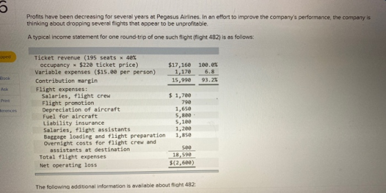 Profits have been decreasing for several years at Pegasus Airlines. In an effort to improve the companys performance, the co