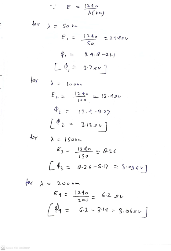E 1240 X(hm) for . x = Sohn E, 1240 So - 24 Sev 4, 24-8-21.1 [ ¢, = 3-7 ev for loohm E = 12 to = 12.4ev (oo 42 = 12.4-9-27 [2