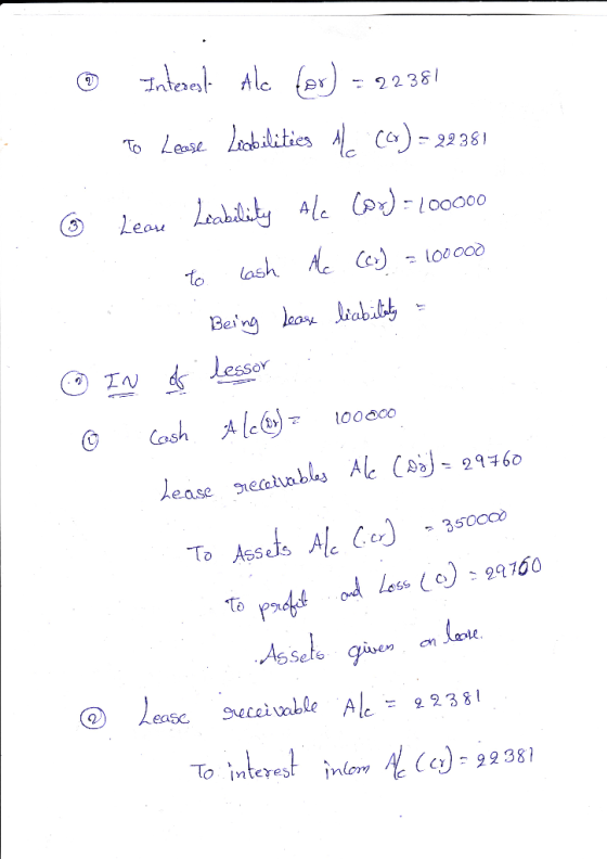 © Interesl Ale {er) = 22381 To Lease Leabilitics 46 (4) - 22381 © Leave Leability ale Cor) =100000 to lash the (es) = 100000