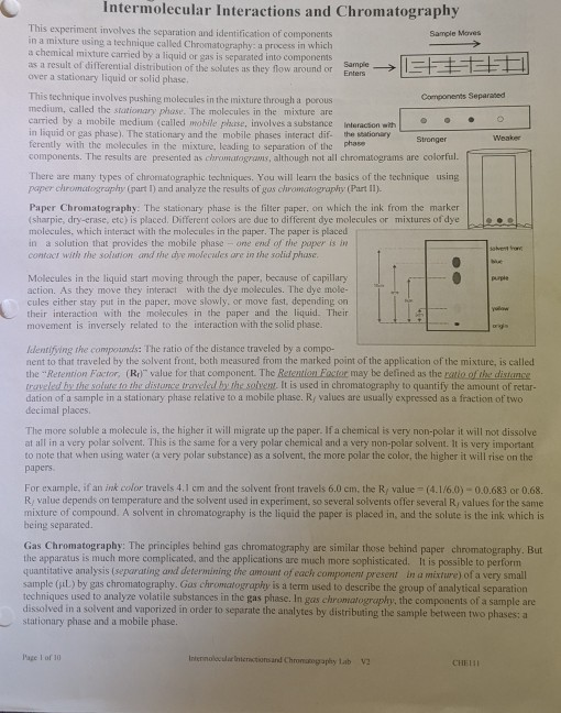 Intermolecular Interactions and Chromatography This experiment involves the separation and identification of components in a