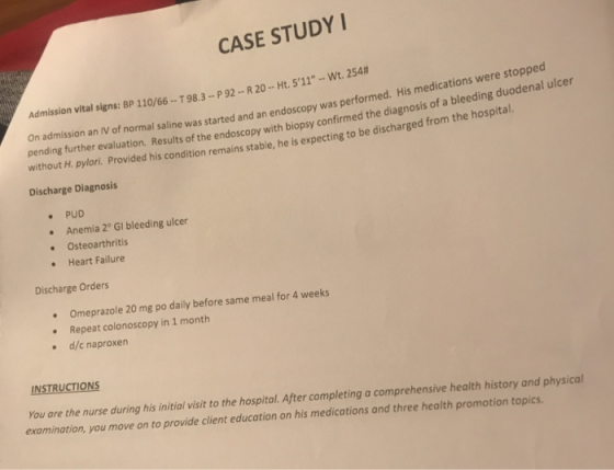 CASE STUDY signs: BP 110/66-. T 98.3-P 92-R 20-Ht. 511 wt. 254# On admission an IV of normal pending further evaluation.