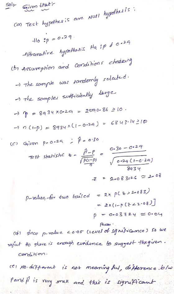 Solotr (a) Test hypHeals are 시u// chi Aetumphion and hons chearu Pa-P) 343 呼ut to thre is erangh eurumce b suggest thegiven ce、AS ditterade 1s not mee ning pa,a4erence.bro Pand is ry and thus i signc