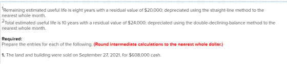 Remaining estimated useful life is eight years with a residual value of $20,000; depreciated using the straight-line method t