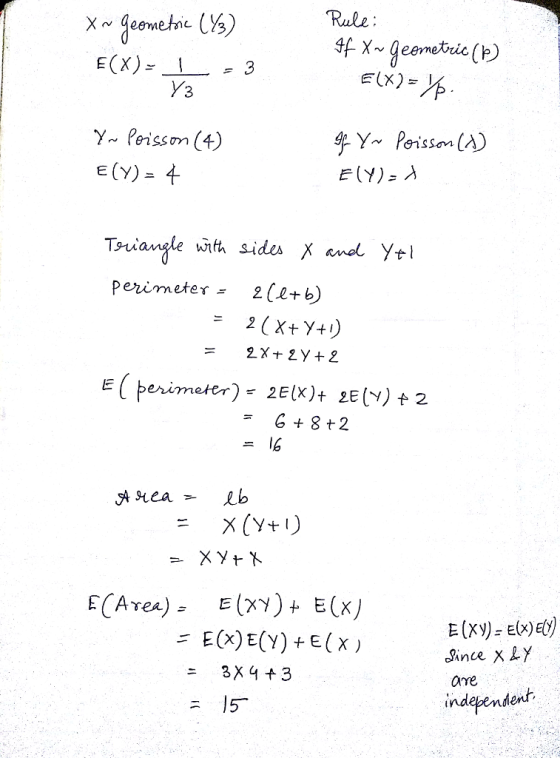 Elx) Yw Porissom (4) E (y)-t perimeter= 2(L+ b) G8 t2 XCYtI) E(x) E(y) +E(X) 3X4 3 15 ine x LY are indeentent-