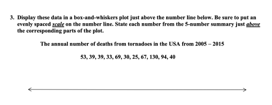 3. Display these data in a box-and-whiskers plot just above the number line below. Be sure to put an evenly spaced scale on t