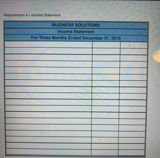 Requirement 4 - Income Statement BUSINESS SOLUTIONS Income Statement For Three Months Ended December 31, 2019