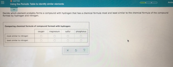 O MATTER Using the Periodic Table to identify similar elements Andre Decide which element probably forms a compound with hydr