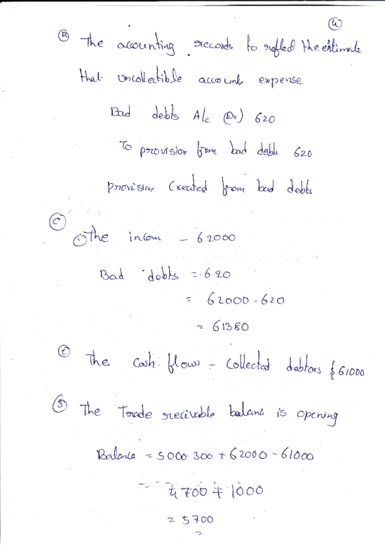 The acounting Seconds to refled the estimate that oncollectible accounts expense Bad debts Al pr) 620 to provision from bad d