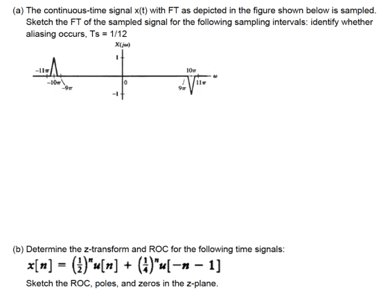 (a) The continuous-time signal x(t) with FT as depicted in the figure shown below is sampled. Sketch the FT of the sampled si