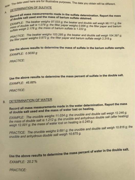 used here are for illustrative purposes. The data you obtain will be different. Note: The data used DETERMINATION OF SULFATE
