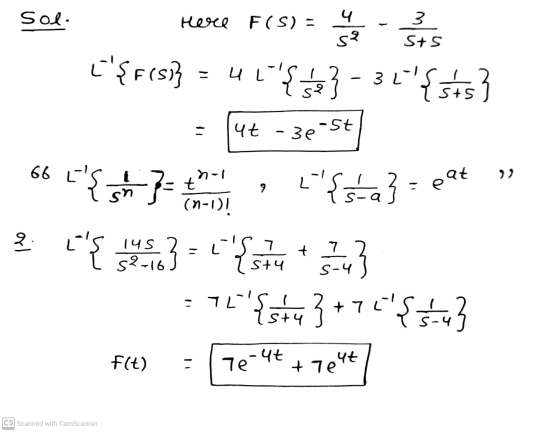 Sol. Here F(S) = 4 wolf 3 Sus lsF(s)} ,_7n {3-34 31{5453 - 4 - 3e St [{$_a3 99 66 L{ sh -u e at 7) st 6 (n-1)! 2 ls