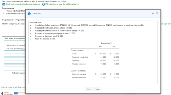The income statement and additional data of Newton Travel Products, Inc., follow: E: (Click the icon to view the income state